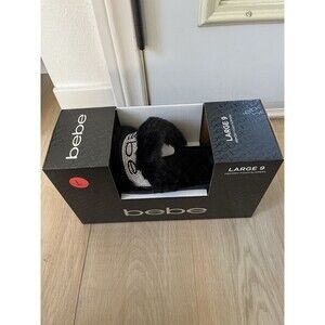 Bebe Women’s Black Rhinestone Faux Fur Memory Foam Indoor/Outdoor Slippers